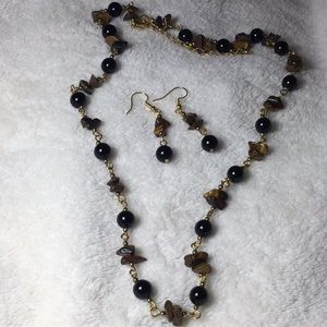 New Tiger’s Eye & Glass Bead Necklace & Earrings